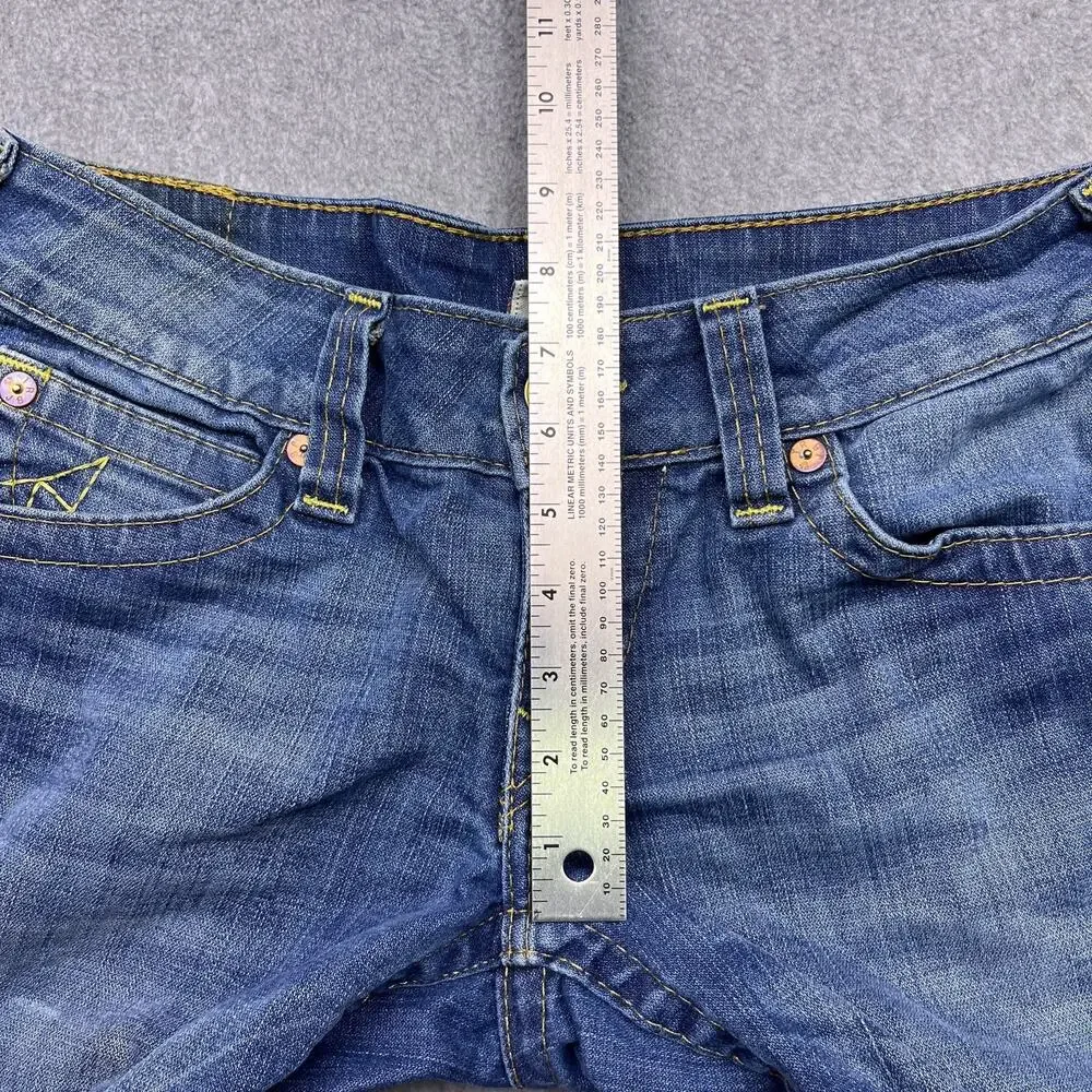 Vintage True Religion Jeans Yellow Stitching Flap Pocket USA Made 34x25 (Hemmed)